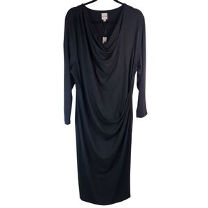 NIC+ZOE Black Draped Cowl Neck Midi Dress Long Sleeve – 1X